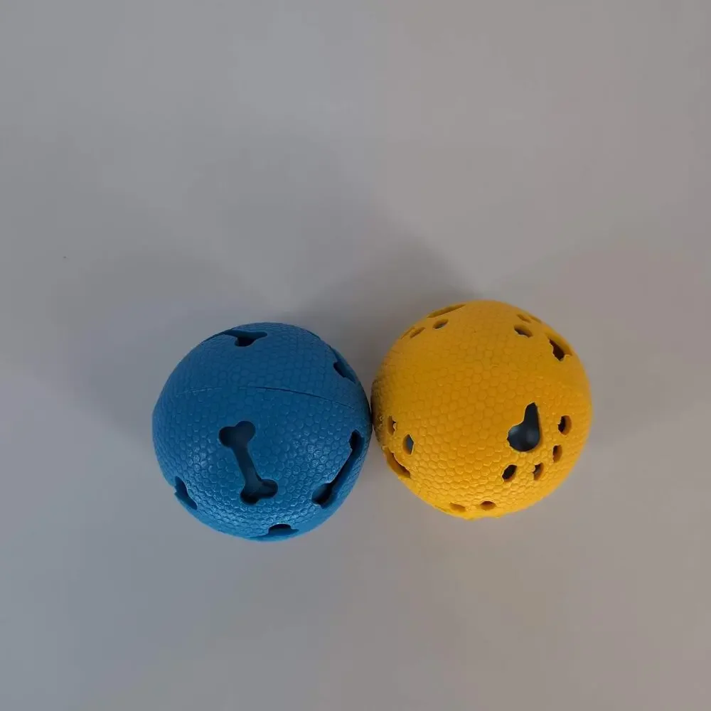 Unbranded Yellow and Blue Paw and Bone Print Patterned Rubber Dog Ball Toys -GUC